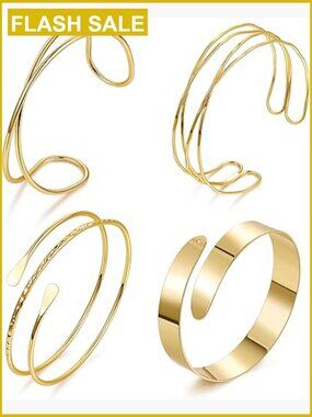 Adjustable Upper Arm Cuff Bracelet Set Gold Silver Open Arm Bands